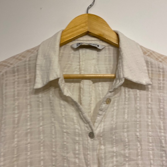 Zara Seersucker Long Sleeve Coastal Button Down Oversized Shirt Size Large - Picture 3 of 4